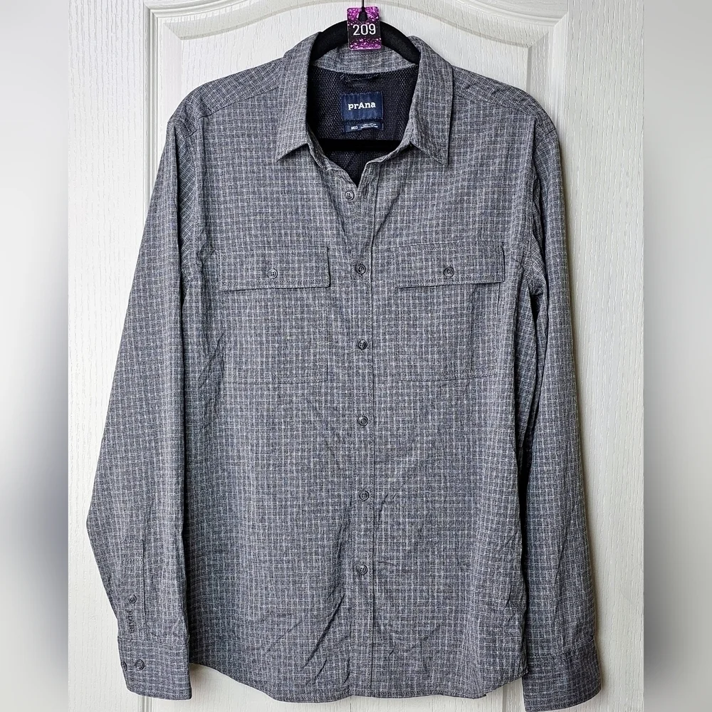 Prana Men's Garvan Long-Sleeve Button-Down Shirt, Charcoal, MED